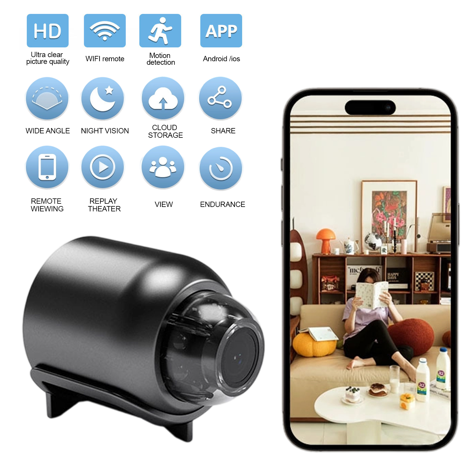 Мини-камера ночного видения 1080P HD Беспроводной WiFi для домашней безопасности
Мини-камера ночного видения 1080P HD Беспроводной WiFi для домашней безопасности