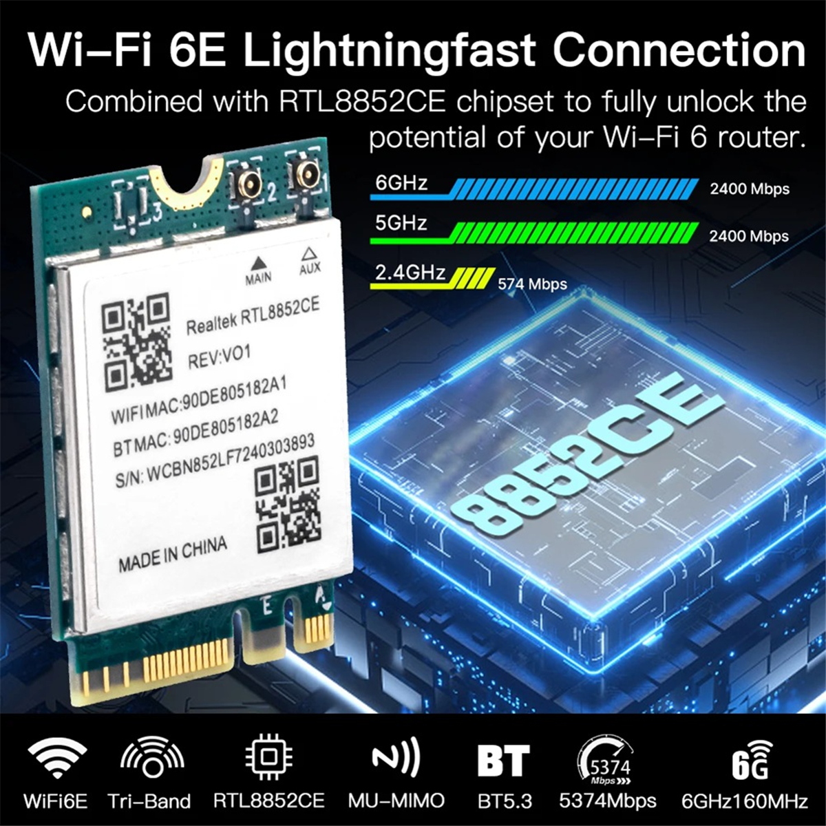 ГОРЯЧАЯ сетевая карта Wi-Fi 6E RTL8852CE M.2 5400 Мбит/с 802.11AX BT 5.3, беспроводной адаптер, трехдиапазонный 2,4/5/6 ГГц для 10/11 
ГОРЯЧАЯ сетевая карта Wi-Fi 6E RTL8852CE M.2 5400 Мбит/с 802.11AX BT 5.3, беспроводной адаптер, трехдиапазонный 2,4/5/6 ГГц для 10/11