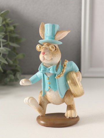 2 шт. Фигурка полистоун 'Заяц с карманными часами и в пенсне', голубой, 8.5x6.5x14 см