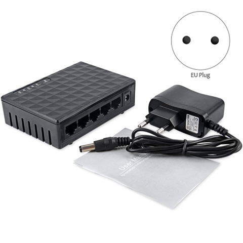 5-портовый сетевой коммутатор 4-проводной RJ45 Gigabit Ethernet 1000 Мбит / с, разветвитель, Сетевой коммутатор для путешествий, концентратор для настольных ПК, штекер EU, черный
