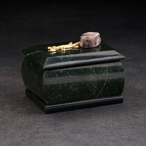 3 шт. Шкатулка для украшений 'Урал' прямоугольная, змеевик, с декоративным камнем, 7.5x5.5x5.5 см
