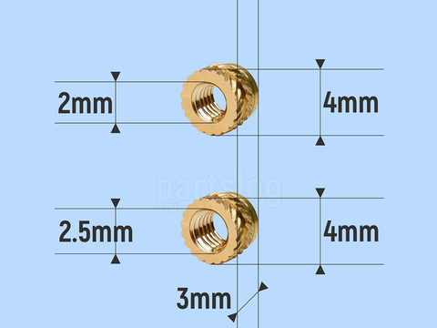 Втулки резьбовые закладные M2х3х4mm M2.5х3х4mm 10+10штук 3Д Печать