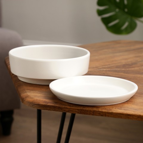 3 шт. Горшок - бонсайница 'Огма', для кактусов и суккулентов, 1.4 л, d18 см, h6.5 см, керамика, с поддоном, белый