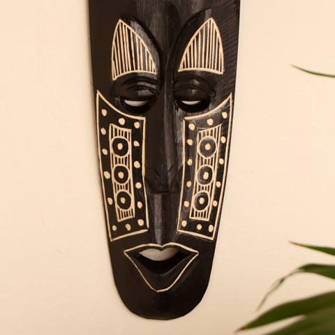 2 шт. Маска настенная 'Абориген чёрный с геометрическим узором', 3x12x50 см, дерево