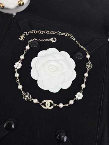 Chanel Ожерелье С Жемчугом И Цветком Камелии Черно Белое Колье Чокер