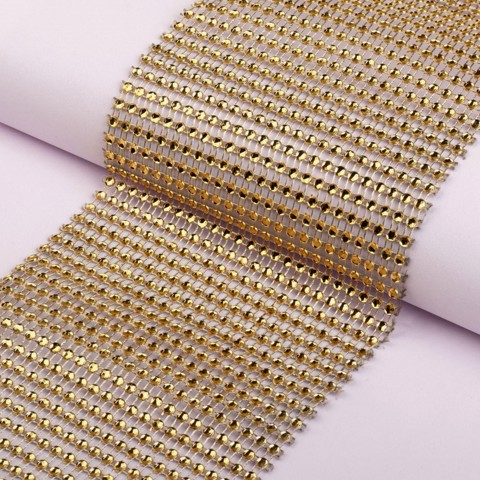 3 шт. Лента с имитацией страз, 12 см, 9±1 м, цвет золотой