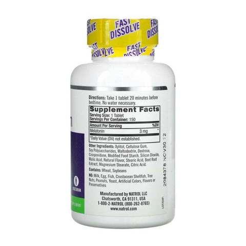 Natrol, Мелатонин, быстро растворяется, клубника, 3 мг, 150 таблеток