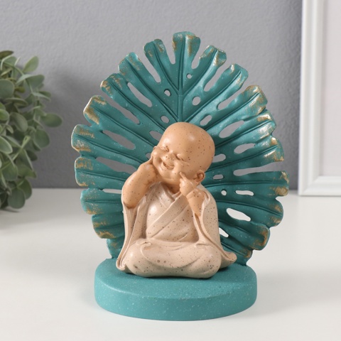 3 шт. Фигурка полистоун 'Хотейчик, ямочки на щёчках. Пальмовый лист', синий и беж, 14.5x9x17.5 см