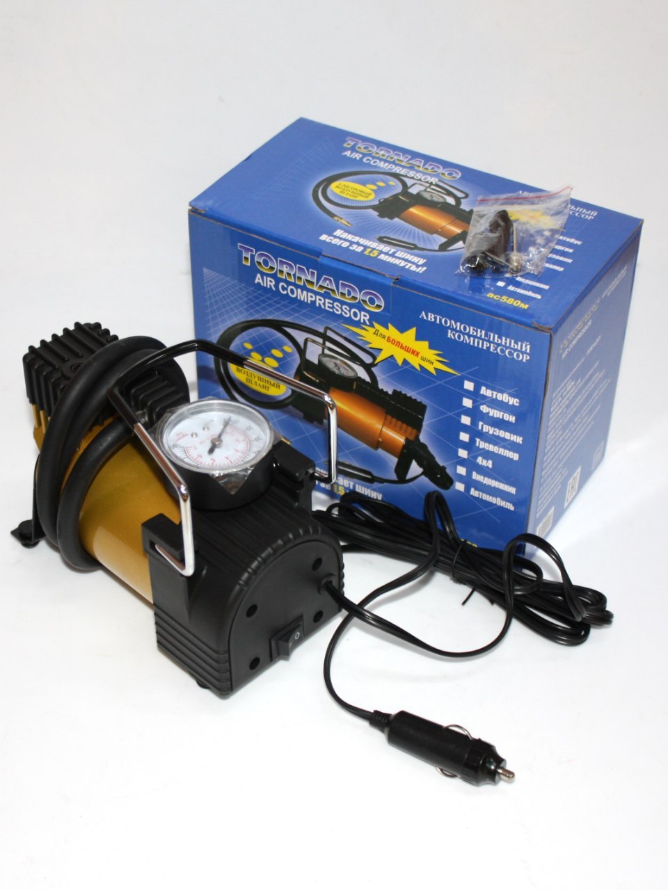 

Компрессор автомобильный TORNADO AC580 автомобильный насос торнадо, 35л/мин., 10 Атм., 110 Вт