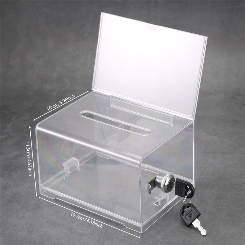 

1 Упаковка Акриловой Коробки Для Пожертвований С Замком, Прозрачная Урна Для Голосования С Держателем Знака, Коробка Для Предложений По Сбору Средств