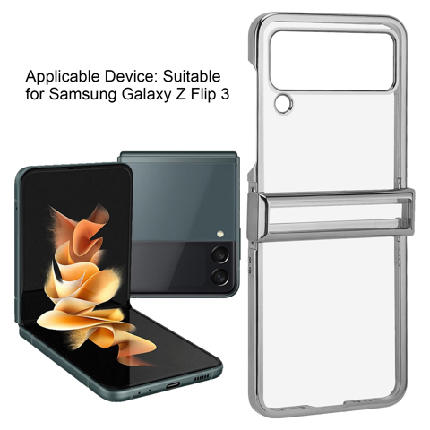 Складной чехол для телефона с ударопрочной электропожаренной прозрачной пластиковой задней панелью, стильный для Samsung Galaxy Z Flip 3, серебристый