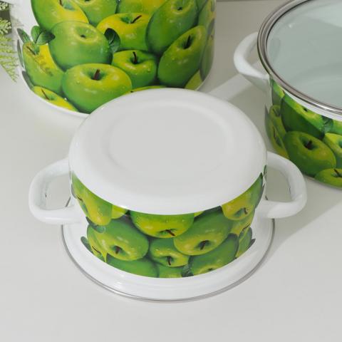 Набор эмалированных кастрюль 'Поздние яблоки', 3 шт. 1.5 л, 2.3 л, 5 л, индукция, белый