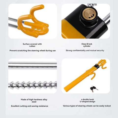 Блокировка рулевого колеса Противоугонное устройство Блокировка колеса Выдвижными двойными крючками Автомобильный Замок с 2 ключами для обеспечения безопасности автомобиля