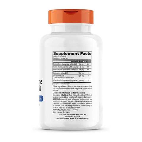Doctor's Best Glucosamine Chondroitin MSM Комплекс с глюкозамином, хондроитином и МСМ для здоровья суставов 240 капсул