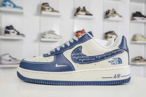 Скидка кроссовки Обувь North Face x Nike Air Force 1 совместный бренд: белый-темно-синий, низкие, выгодная цена