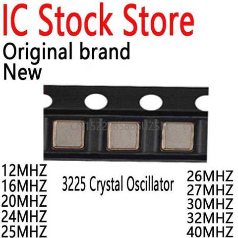 50PCS 3225 Passive Crystal OscillatOr SMD SerieS Kits 3.2*2.5mm 12MHZ 16MHZ 20MHZ 24MHZ 25MHZ 26MHZ 27MHZ 30MHZ 32MHZ 40MHZ
