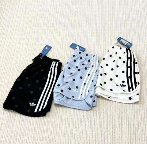 Брендовые шорты Adidas Originals с горошком три полоски высокая талия свободные быстросохнущие черные белые голубые