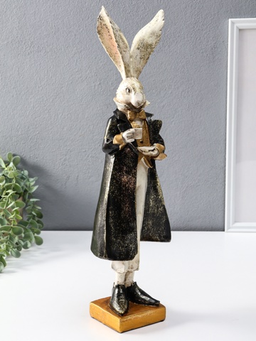 Фигура полистоун 'Заяц с чашкой чая', 13.5x11x46.5 см
