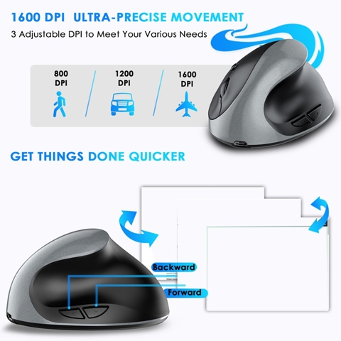 Эргономичная Вертикальная Мышь Перезаряжаемая Беспроводная USB 2.4 G для компьютерной игровой мыши для ноутбука