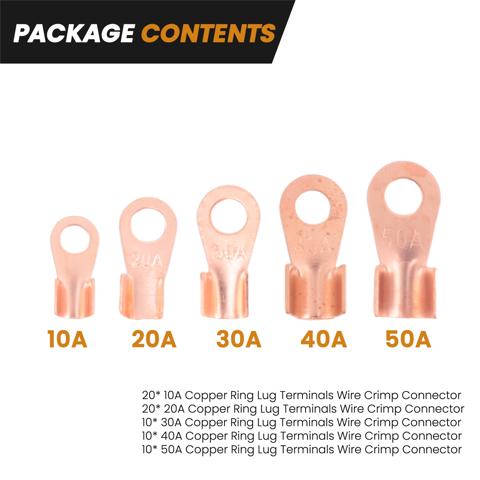 Комплект для обжима проводов с медными кольцевыми наконечниками открытого типа OT 10A 20A 30A 40A 50A (в упаковке 70 штук)