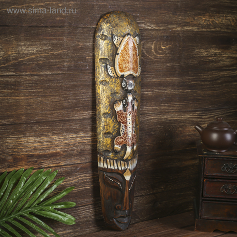 2 шт. Маска 'Абориген и ящерица', 50x12x4 см, дерево, МИКС