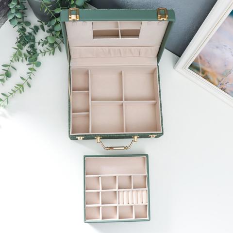 Шкатулка для украшений 'Зелёный чемодан', искусственная кожа, комбинированная, 8x18x23 см