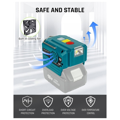 Инвертор питания от литий-ионного аккумулятора мощностью 200 Вт для Makita от 18 В до 120 В переменного тока, инвертор питания со светодиодной подсветкой, выход USB Type-C