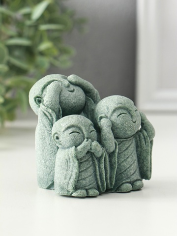 3 шт. Фигурка песчаник 'Статуя Дзидзо - не вижу, не слышу, не скажу', 5.8x7x7 см