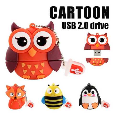 Карикатурный USB-флеш-накопитель 64 С Животными Пингвин Флешка 32 КошКа Сова Лев 8 4 ГБ Флешка "динозавр" Внешнее