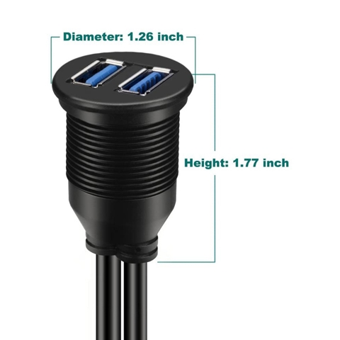 2 Порта Dual USB 3.0 AUX для скрытого монтажа Автомобильный удлинитель для автомобиля, грузовика, лодки, мотоцикла, приборной панели - 3 фута