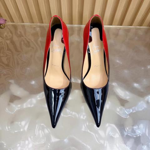 Туфли Christian Louboutin на каблуке 10см с красной подошвой  роза из лаковой кожи  ручная работа  стразы  35-42 размер