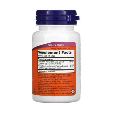 NOW Foods, Lutein & Zeaxanthin Лютеин и зеаксантин 60 желатиновых капсулы