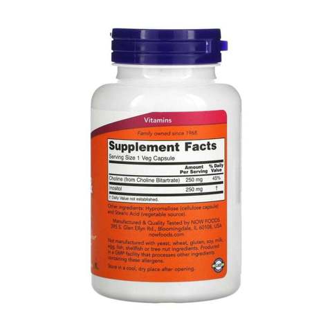 NOW Foods Choline & Inositol  Холин и инозитол 100 растительных капсул