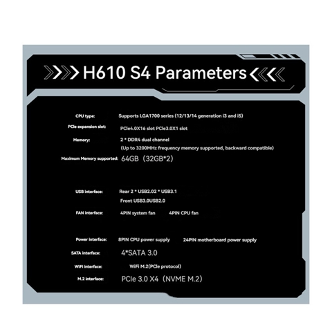 Материнская плата H610 S4 LGA 1700 Поддерживает процессор I3/I5 12/13/14 поколения, оперативную память DDR4 для настольных компьютеров, NVME M.2 USB 3,0