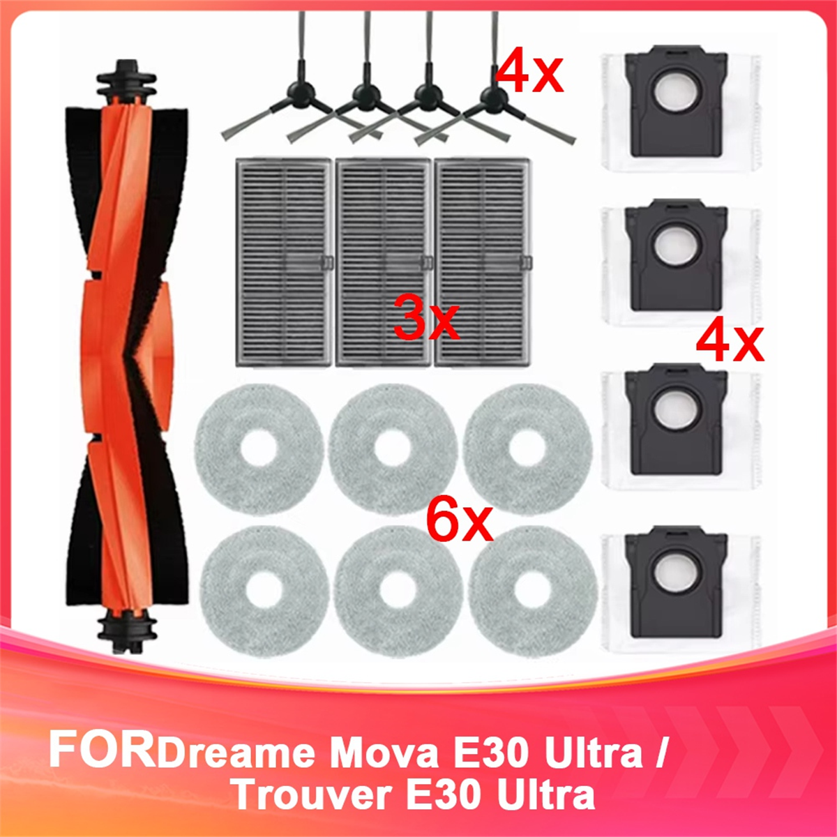 Для E30 Ultra/Trouver E30 Ultra робот-пылесос, аксессуары для пылесоса, основная боковая щетка, фильтр, тряпки для швабры, мешок для пыли