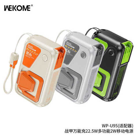 Портативный Зарядник WEKOME Plug Power Bank 20000Mah С Беспроводной Магнитной Зарядкой 22.5W И Встроенным Кабелем