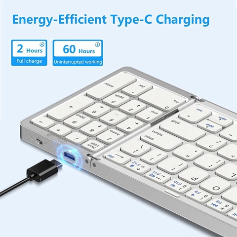 Складная Bluetooth-клавиатура, USB-перезаряжаемая беспроводная клавиатура для IOS, Android, Windows PC, ноутбука, смартфона