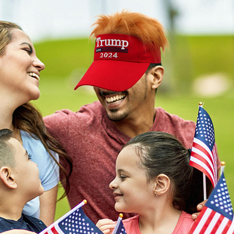 Шляпа Дональда Трампа 2024 года с вышитой красной бейсболкой MAGA с париком