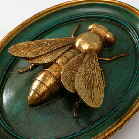 Панно настенное 'Золотая муха', полистоун, декор, тёмно-зеленый, 20x4.5x26.5 см