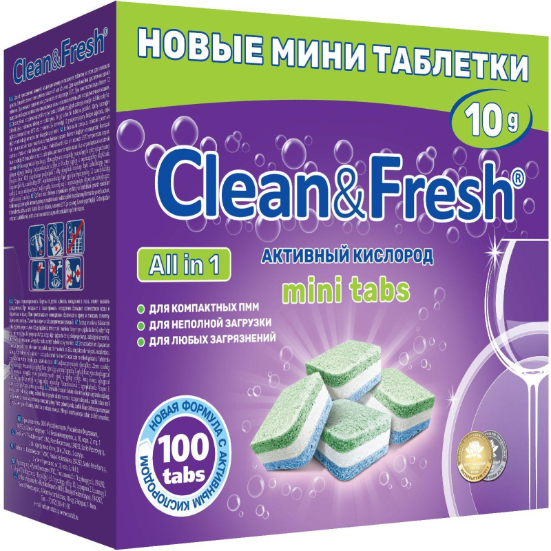 

Таблетки для ПММ Clean&Fresh Allin1 mini tabs 100шт/уп 1462143 таблетки/капсулы 100