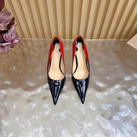 Туфли Christian Louboutin на каблуке 10см с красной подошвой  роза из лаковой кожи  ручная работа  стразы  35-42 размер