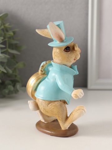2 шт. Фигурка полистоун 'Заяц с карманными часами и в пенсне', голубой, 8.5x6.5x14 см