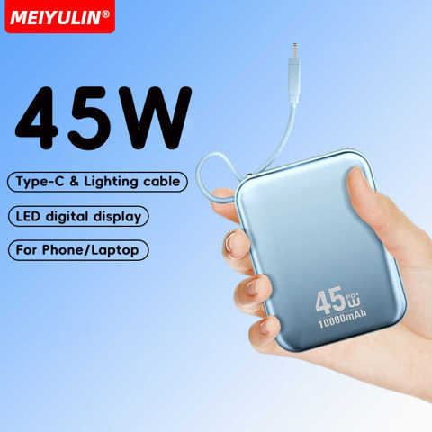 Аккумулятор Power Bank 20000 мАч 45W, встроенный кабель для быстрой зарядки ноутбуков, компактный дизайн, сертификация 3C