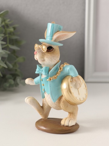 2 шт. Фигурка полистоун 'Заяц с карманными часами и в пенсне', голубой, 8.5x6.5x14 см