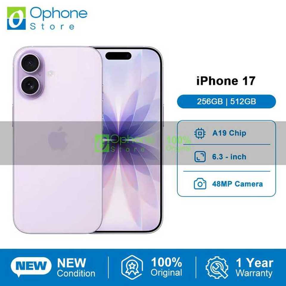2025 НОВЫЙ Смартфон IPhone 17 A19 256 ГБ ПЗУ 120 Гц 63-дюймовый Дисплей XDR 48 МП КнопКа Управления Задней Камерой Динамический