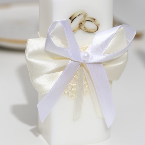 3 шт. Набор свечей свадебных 'Кружевной с бантиком', 3 шт., шампань, очаг - 6.8x15 см родительские - 1.8x17.5 см