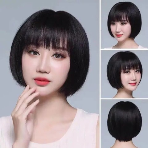 Полный Парик Из НатуральНых ЧеловеЧеских Волос КоротКая Стрижка БоБ Подходит Для Женщин Среднего Старшего Возраста Придает