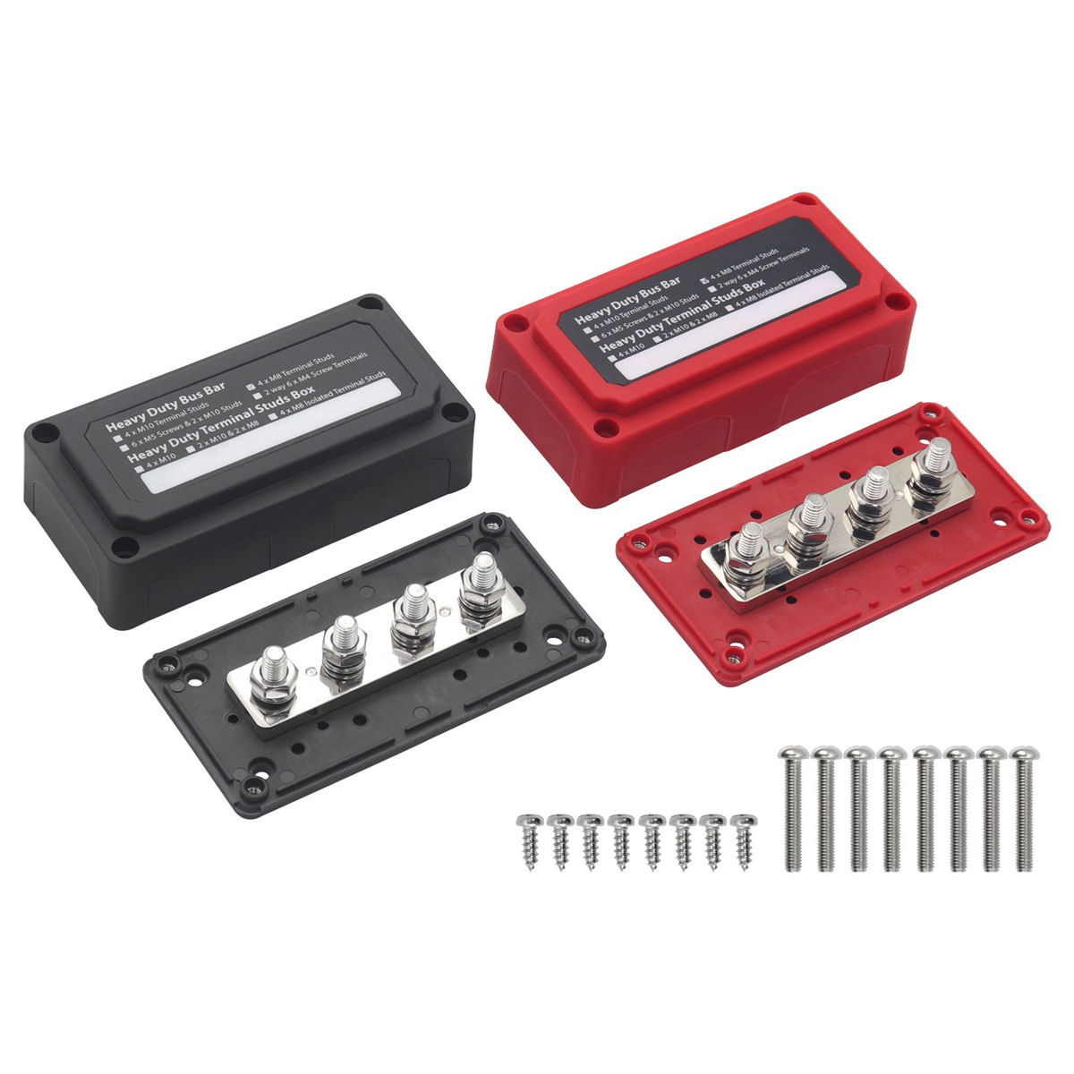 

2ШТ Шинопровод 300A Сверхмощный блок распределения питания Шинопроводная коробка с клеммными колодками 4XM8 (5/16 дюймов) для автомобиля RV Boat