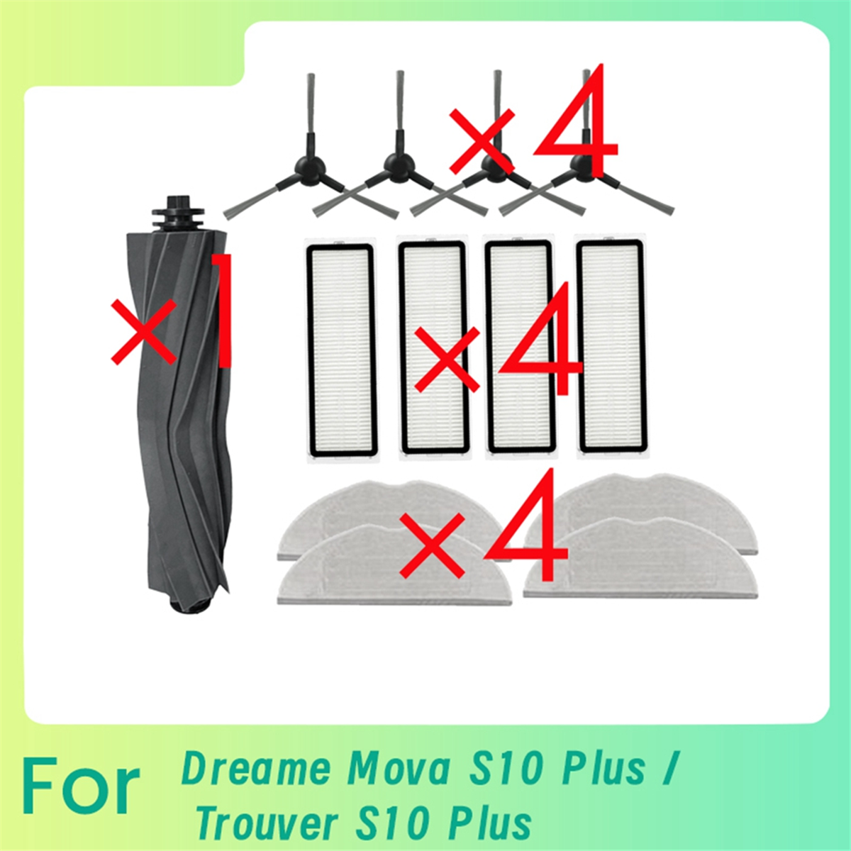 

13 шт. для робота-подметальщика Dreame Mova S10 Plus/ Trouver S10 Plus, Основная боковая щетка, Швабра, Фильтр-очиститель, Замена деталей