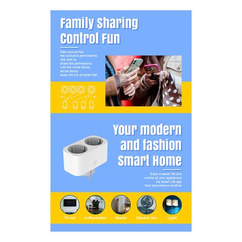 TUYA Smart Wifi Dual Plug 16A EU 2 в 1 Розетка Выключатель Smart Home Timing APP Голосовое управление работой B EU Plug